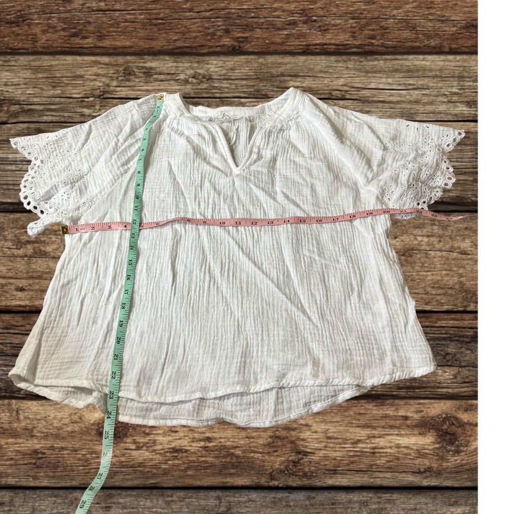 Beachlunchlounge Dessa White Cotton Gauze Eyelet Short Sleeve Top Cottagecore S - Picture 8 of 13